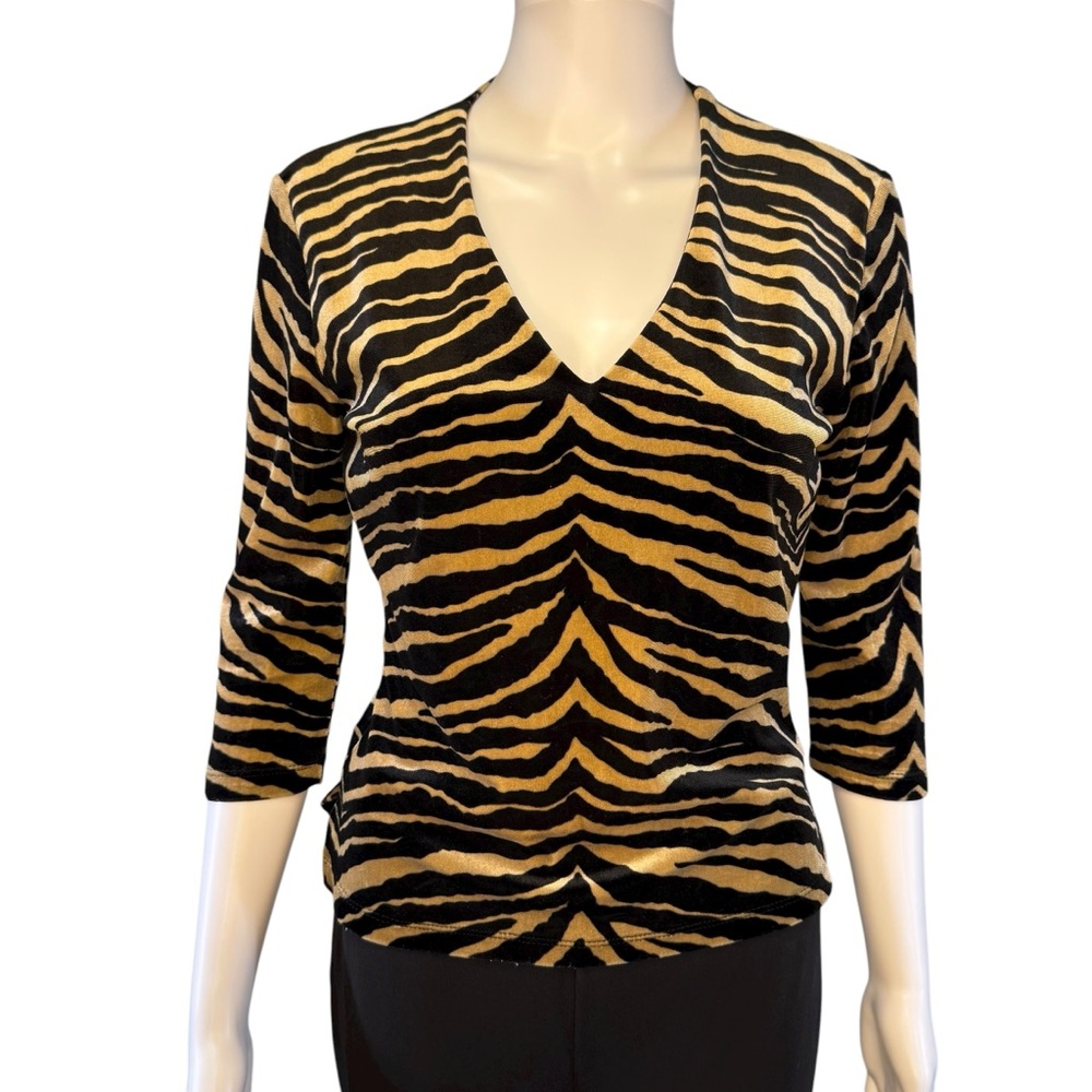 Y2K Silvergate Tan Velvet Zebra‎ Stripes Blouse S
